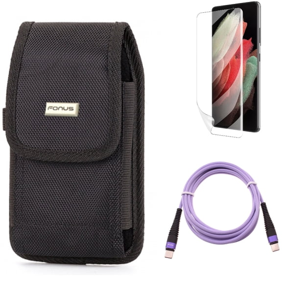 Case Belt Clip & Purple 10ft PD Cable & Matte Screen Protector for Samsung Galaxy S22 Plus (S22 ) - Combo Swivel Holster Rugged & Type-C to USB-C Fast Charger Cord Extra Long & TPU Film Anti-Glare
