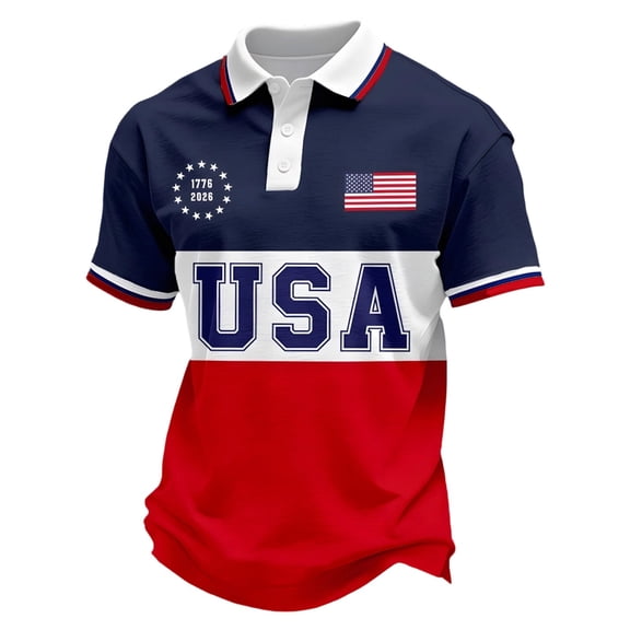 CONROSES 250Th Anniversary Usa Men's Short Sleeve Polo Shirts Patriotic Usa Flag Graphic Collared Independence Day Polo Shirt for Men 4Th Of July Golf Shirts