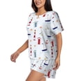 thumbnail image 2 of Haiem Nautical Lighthouse Sailboat Pattern Pajama Set for Women 2 Piece Lounge Set Short Sleeve Tops and Shorts Soft Sleepwear-XX-Large, 2 of 7