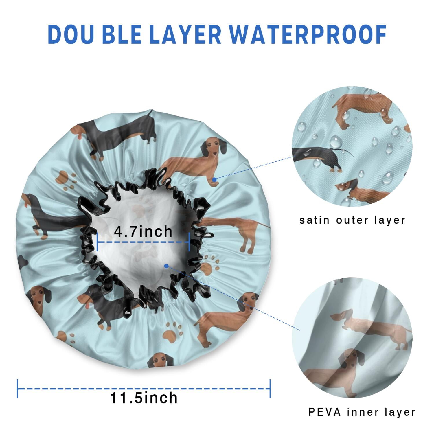 Shower Caps,Dachshund Footprint Bone Waterproof Shower Cap for Women 4 Pieces,Double Reusable Hair Cover for Shower PEVA Elastic Stretch Hem
