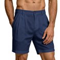 thumbnail image 6 of WULMLEO Mens Casual Shorts 9" Flat Front Elastic Waist Linen Dress Shorts Lightweight Summer Bottoms with Pockets Navy 2XL, 6 of 8