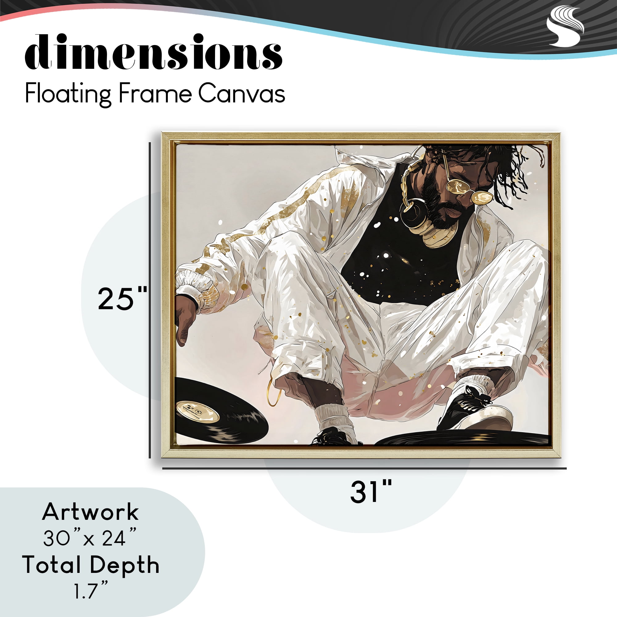 Stupell Industries Record Dance Stylish DJ Gold Framed Floater Canvas Wall Art, design by Franklyn Gregory