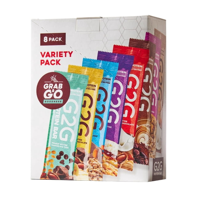Protein Bar G2G, paquete variado de 8 sabores, alto contenido de proteínas, sin gluten