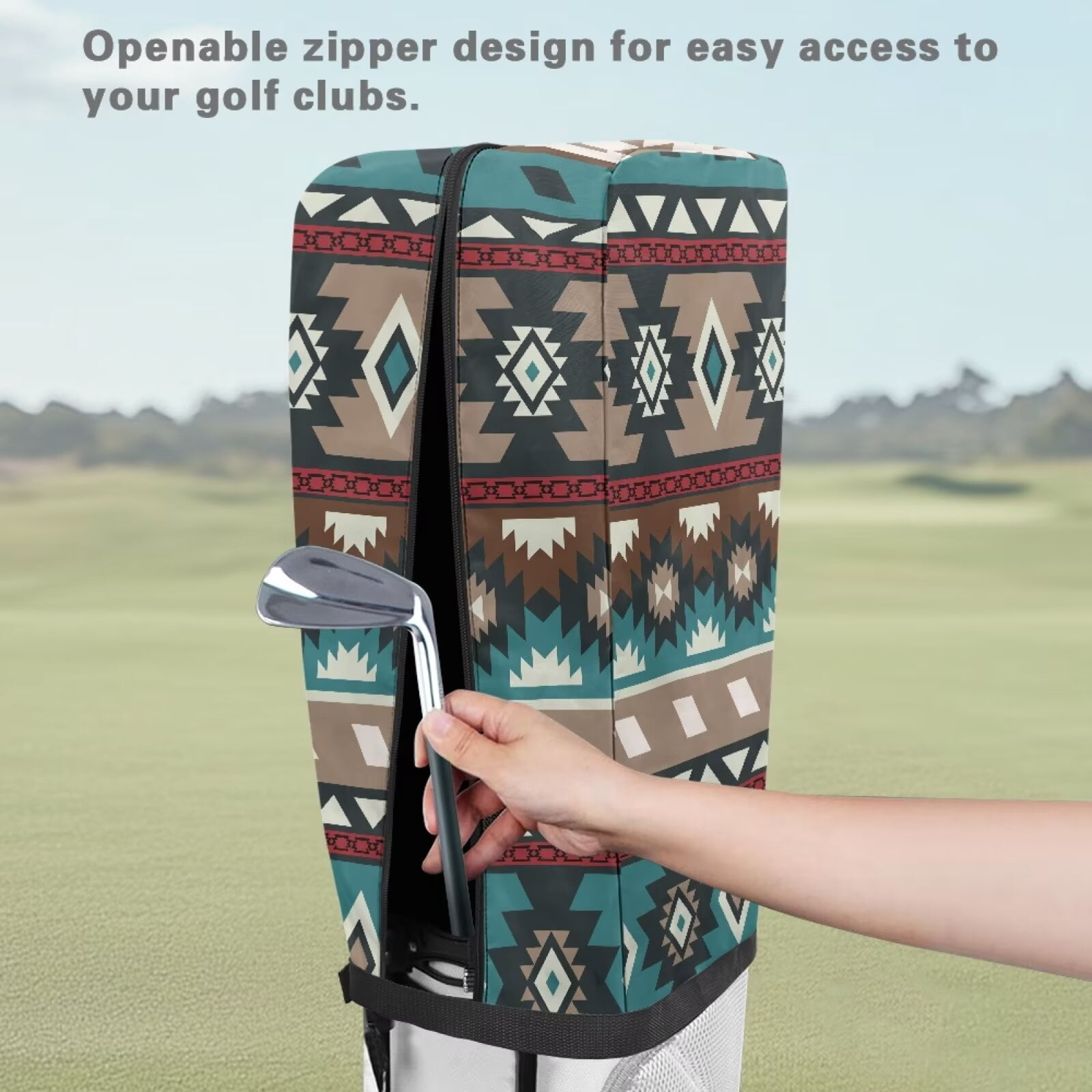 Chririnla Aztec African Tribal Golf Bag Rain Cover Dust & Sun Protection Umbrella for Clubs with Snap Button Universal Fit for Most Club Bags, Stand Bags, Cart Bags & Tour Bags