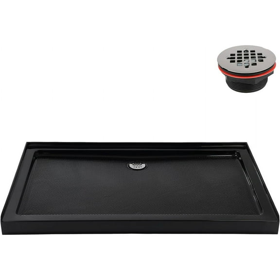 Streamline NT-2134-60BL-RH 60 in. x 36 in. Corner Acrylic Shower Base in Glossy Black with Right Hand Drain, ABS Drain Included