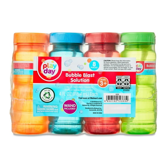 Play Day 4 FL OZ Bubbles, 8 Pack, 4 Colors