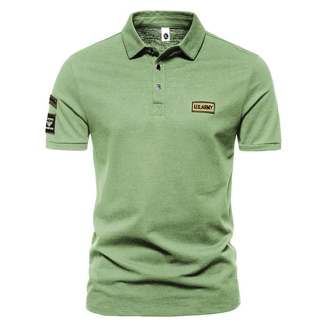 EGNMCR Men Short-Sleeved Turn-Down Collar Solid Buttons Blouse Shirt Tops