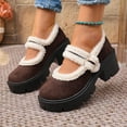 thumbnail image 2 of Women's Suede Fuzzy Mary Jane Shoes Fleece Lined Warm Plush Slip On Loafers Non Slip Platform Fall Winter Dress Shoes Brown Size 6.5, 2 of 8
