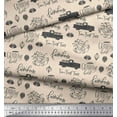 thumbnail image 2 of Soimoi White Poly Georgette Fabric Cartruck & Farmhouse Text Fabric Prints By Yard 52 Inch Wide, 2 of 3