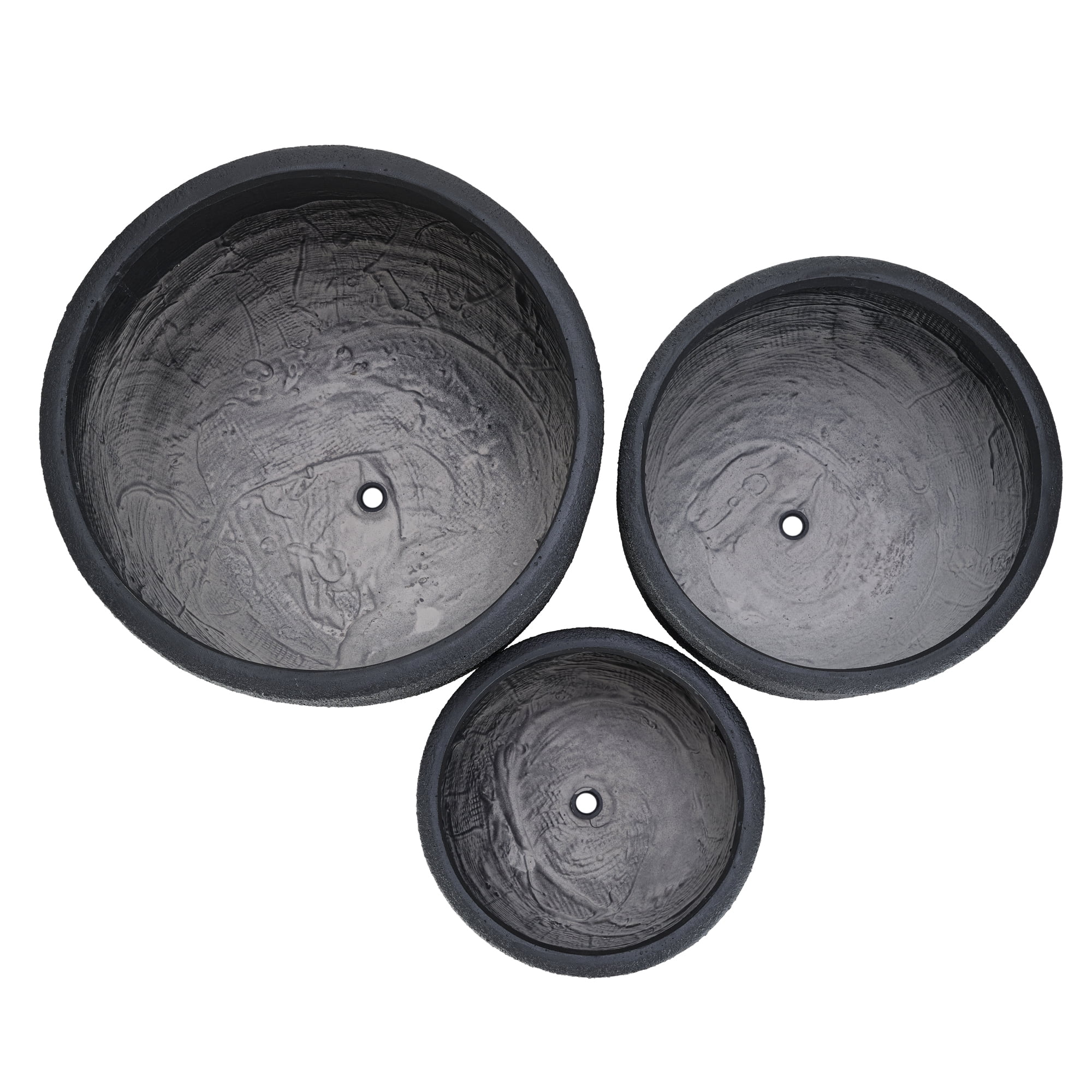 Harper & Bright Designs Outdoor Concrete Planter Set of 3, Patio Flower Pots Stone-Look Textured with Drainage Holes and Rubber Plug for Garden Poolside, Black