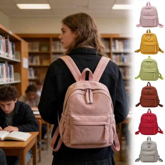 Backpack Preppy Style Corduroy Large Capacity Travel Shoulder Daypack Ultralight Outdoor Trendy Bookbag for Teens College Adults by PALIFEUR