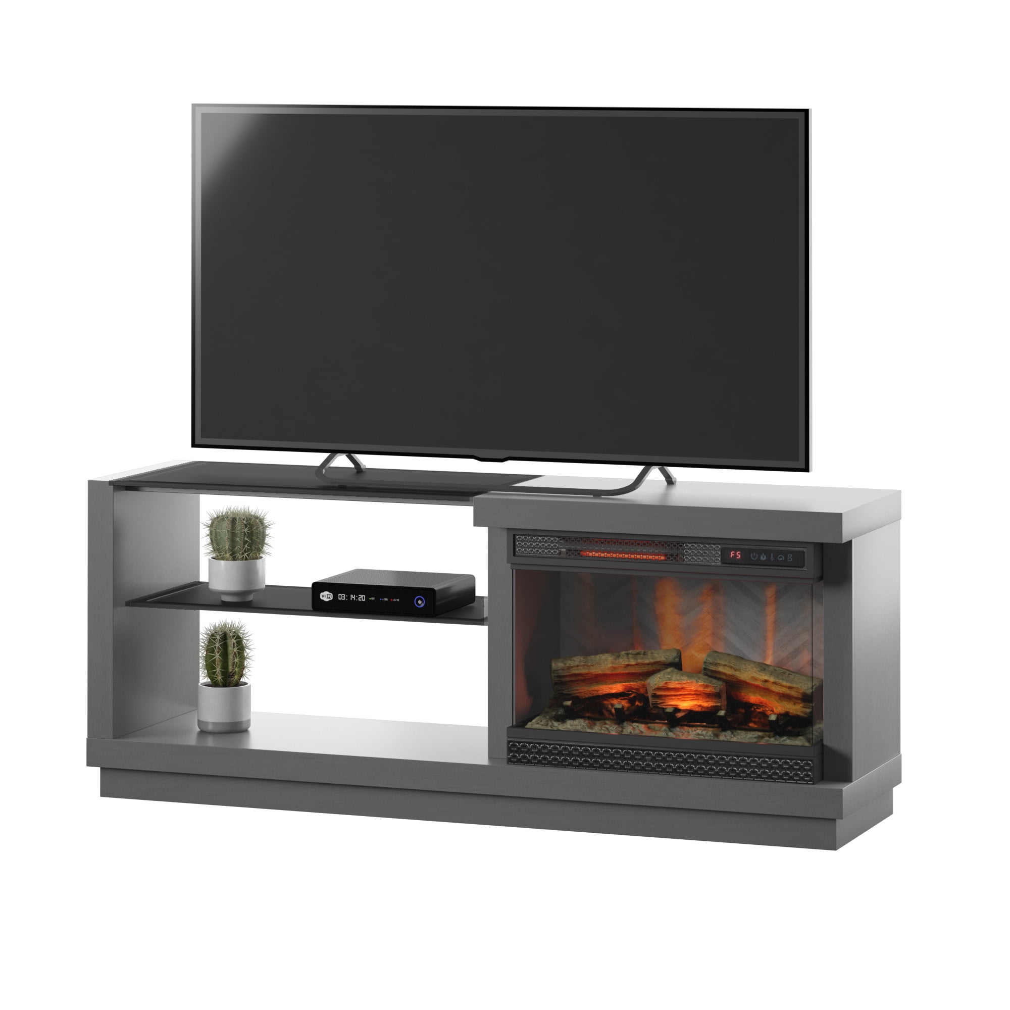 TV Stand for TVs up to 65 with ClassicFlame® PanoGlow Electric Fireplace,  Antique Gray - Walmart.com
