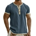 thumbnail image 2 of Mens Shirt Short Sleeve Crew Neck Henley T-Shirt Basic Navy T Shirt with Button Mens Hiking Shirt, 2 of 4