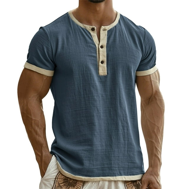 SOMOWI Men's Tops, Tees & Blouses Wear Short Sleeve Soft Washed Crew Neck Everyday Comfort Navy Fall Tops Trendy M
