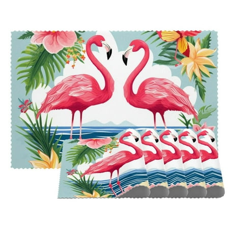 

Placemats Set of 1 Non Slip Washable Table Placemats Flamingo Tropical Summer Party