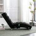 thumbnail image 3 of Modern Recliner Chaise Chair, Upholstered Linen Chaise Lounge Indoor Chair with Metal Legs and Side Pocket, Massage Long Lounger Lazy Sofa Chair with Backrest for Bedroom Living Room, Black, 3 of 7
