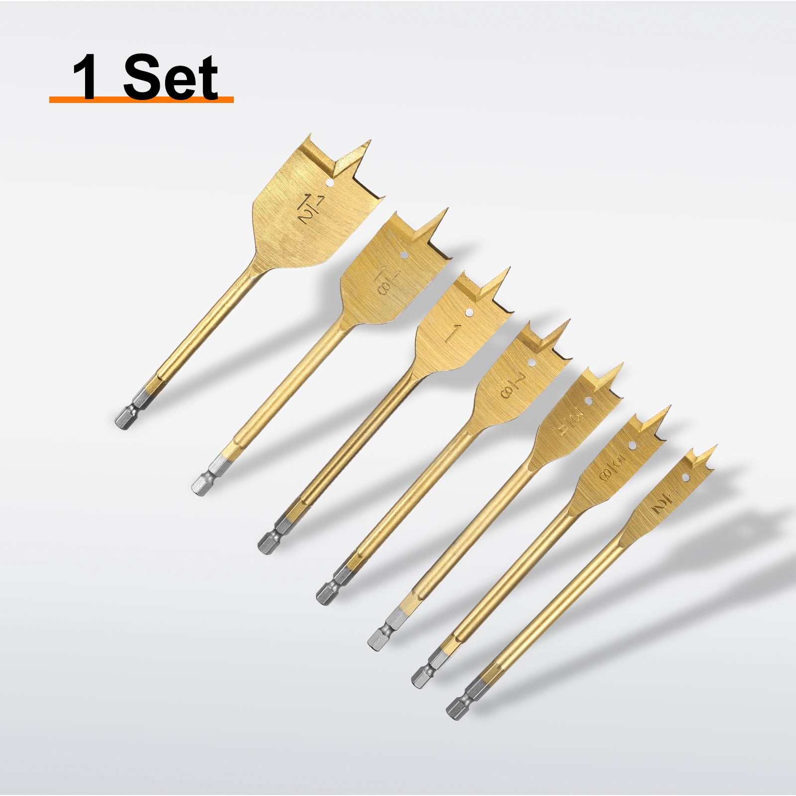 Uxcell 7Pcs Spade Drill Bit Set with Quick Change 1/4 Inch Hex Shank Gold Tone