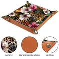 thumbnail image 3 of Women Girls Leather Square Dish Trinket Plate Jewelry Tray, Leopard with Flower Patterns Flag Mothers Day Birthday Gift, 20.5x20.5cm, 3 of 6