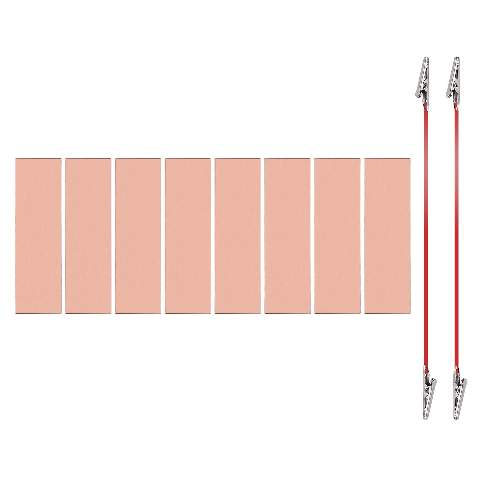 20x150mm Copper Anode Sheet, 8 Pack Pure Copper Strip (99.995% Pure) 1mm Thick Plate Electrode Set with Alligator Clips Cables for Electroplating Plating Experiment