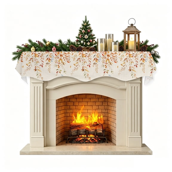 Christmas Mantle Scarf 70x17 Inch, Fall Leaves Fireplace Christmas Decorations Cover Runner, Farmhouse Weeping Leaf Rustic Beige Christmas Mantel Decorations Xmas Holiday Mantel Scarves