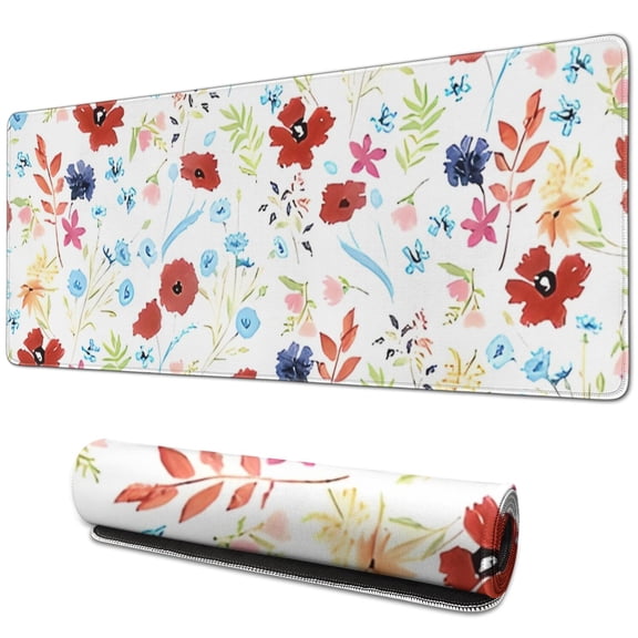 Long Mouse Pads for Desk,Pioneer Flower Floral Print Pattern Desk Mats on Top Of Desks, Desk Mouse Pad Extra Large with 3mm Non-Slip Base and Stitched Edge for Gaming,Office,Work,Home 31.5"x11.8"