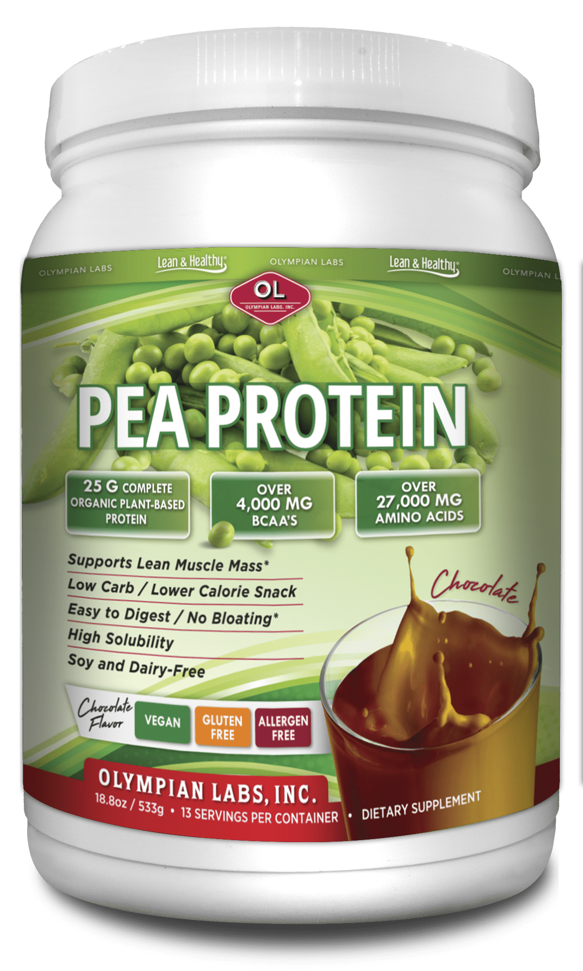 Olympian Labs Pea Protein Powder, Chocolate, 25g Protein, 1.1 Lb