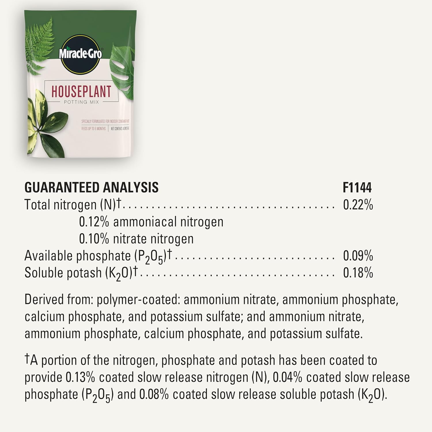 Houseplant Potting Mix - Fertilized Indoor Plant Soil for Containers, Designed to be Less Prone to Gnats, 4 qt.