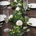 thumbnail image 6 of Efavormart 5.5ft | Artificial Eucalyptus Leaf Table Garland With 7 White Rose Flower Heads, Floral Greenery Hanging Vines, 6 of 10
