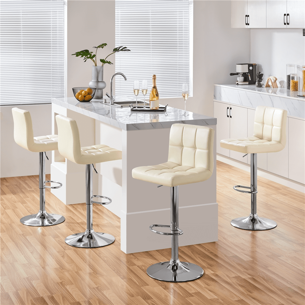 Alden Design Adjustable Modern Faux Leather Counter-Height Mid-Back Bar Chair, Set of 2, Beige