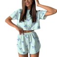 thumbnail image 6 of Valentine's Day Matching Pajamas for Couples Fall Fashion Must Have Women Pajama Sets Crew Neck Women's Sleepwear Short Sleeve Womens Pjs Sets Blue, 6 of 8