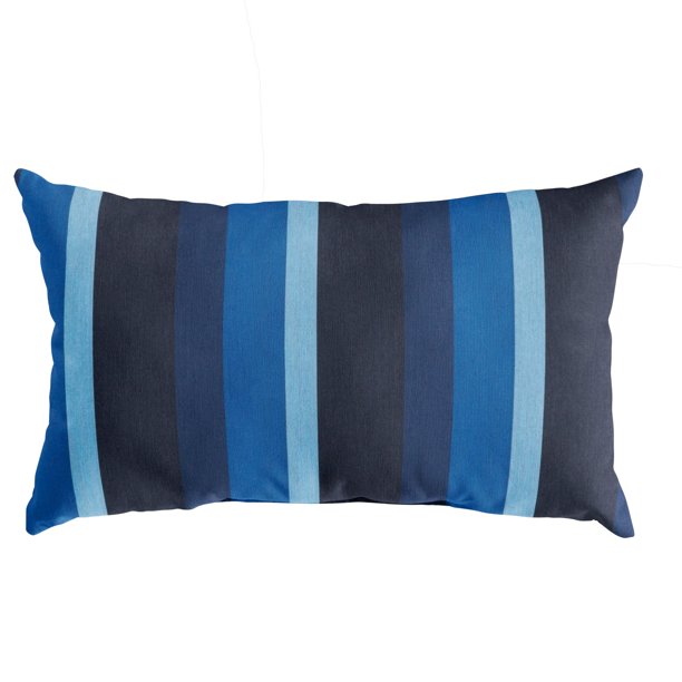 Mozaic Company Sunbrella Indigo Blue Stripe Outdoor Lumbar Pillow