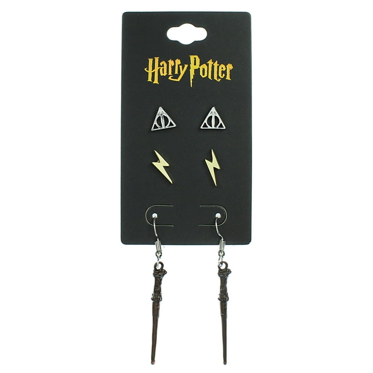 Harry Potter Earrings For Women 3 Pack Deathly Hallows Lightning Scar Harry Potter Wand