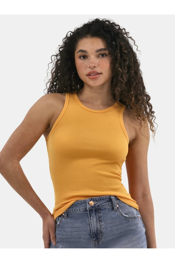 Ribbed High Neck Tank Top, Women's