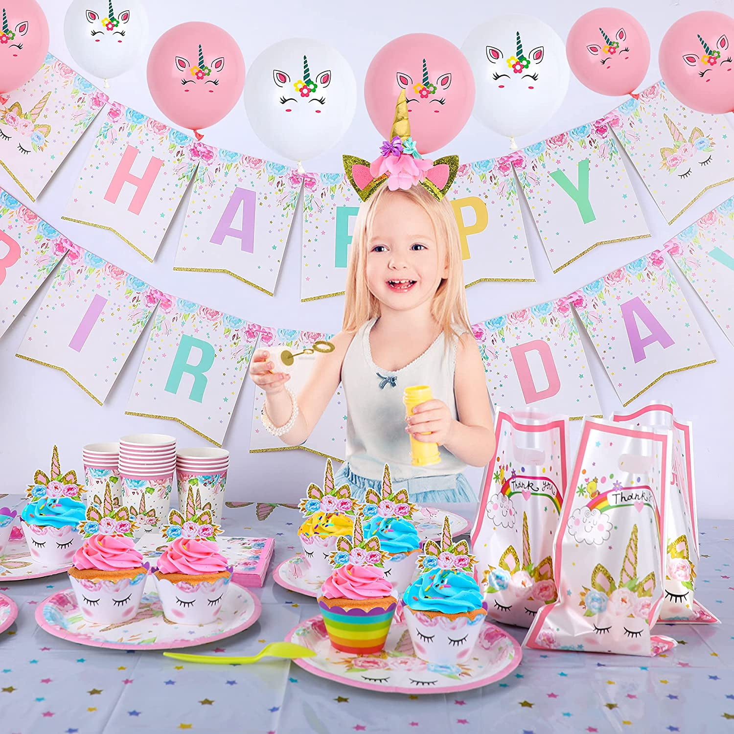 Unicorn Party Supplies for Girls - Unicorn Birthday Decorations with Plates Disposable Tableware for Unicorn Theme Party