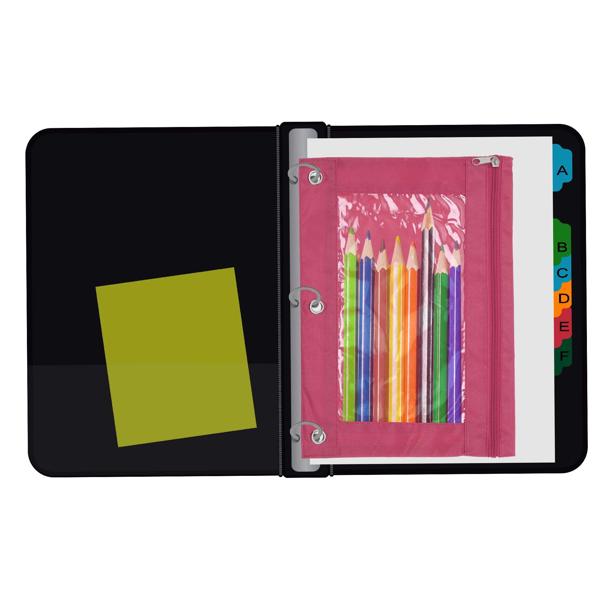 Unique Bargains Pencil Case for 3 Ring Binder, Double Layer, Smooth Zipper Pink