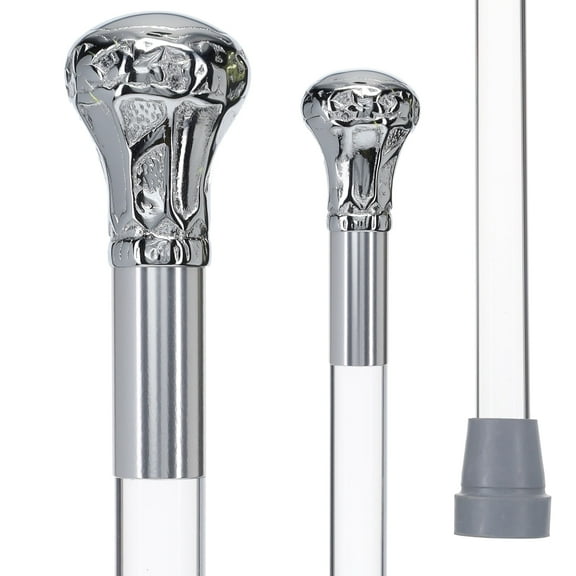 Royal RC Canes Elegant Chrome Brass Knob Walking Cane – Clear Lucite Shaft with Silver Collar – Stylish Canes for Men & Canes for Women – 37.5” Length – Durable 22mm Tip