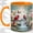 Orange, variant on Cardinal Waterfall Coffee Mug, Red Cardinal Mug, Morning Tea Cup for Home, Two Birds on Branch with Pink Blossoms, Butterflies and Forest Stream, Floral Wildlife Art, Nature Lover