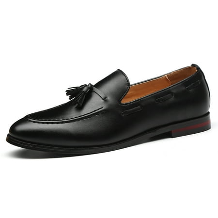

Santimon Men Tassels Loafers Slip On Casual Slipper Flats Leather Shoes Black 7.5 US