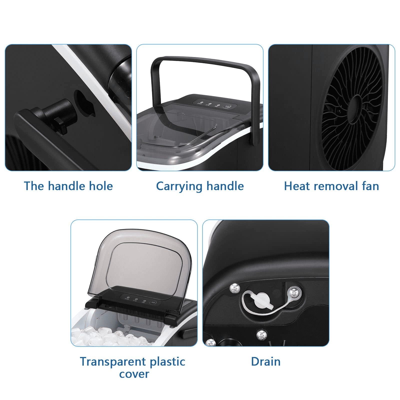 YUKOOL Desktop Ice Maker,Portable,9pcs/6-13min,26lbs/24H,Self Cleaning,With Ice Scoop,Black
