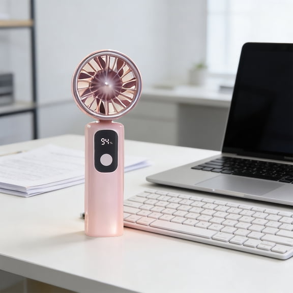 Byujiro Foldable Handheld Mini Fan with Digital Battery Display USB Rechargeable 5 Speed Personal Cooling Fan Portable Desktop Fan for Travel, Office & Dorm Use