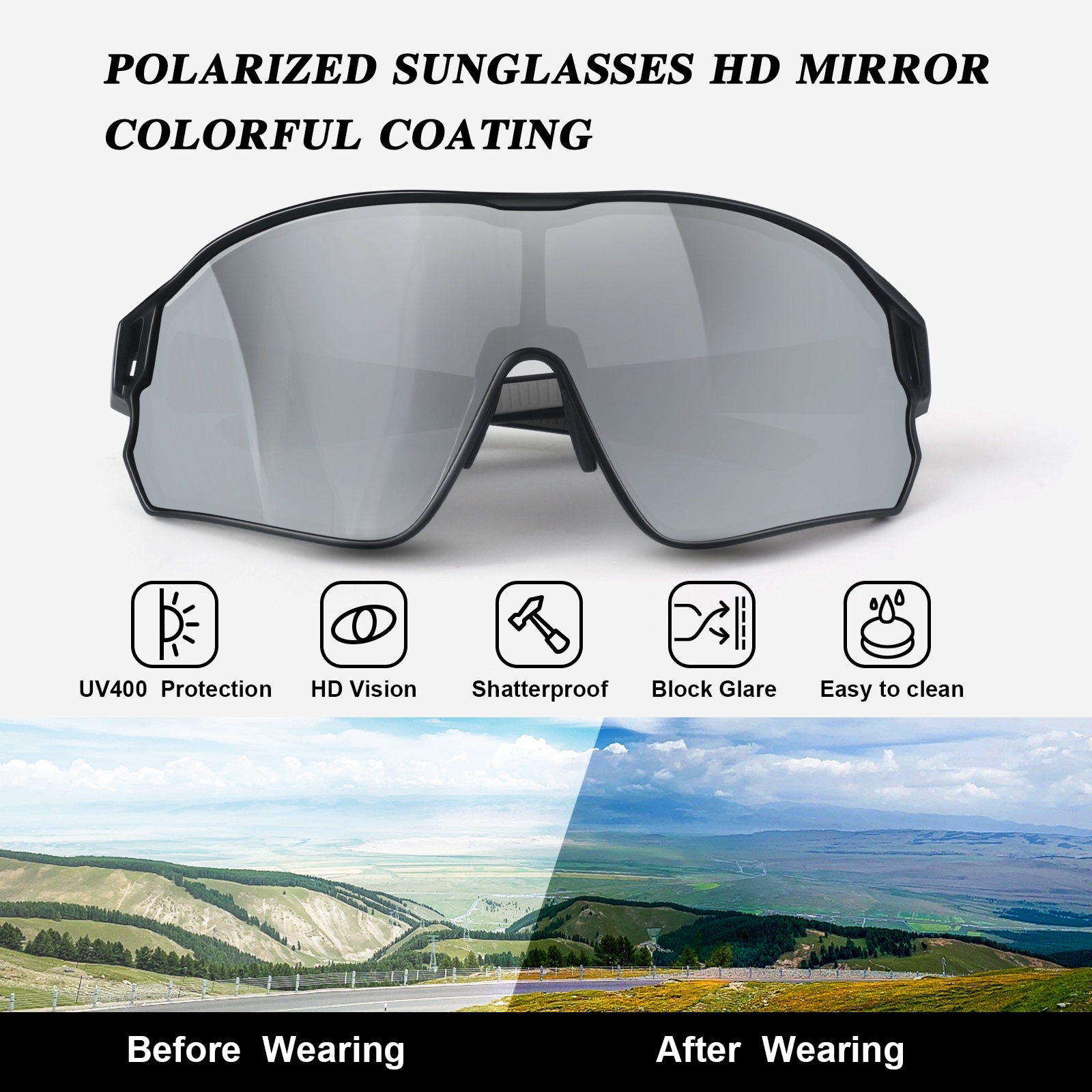LINVO Polarized Sport Shield Wraparound Sunglasses photo 5