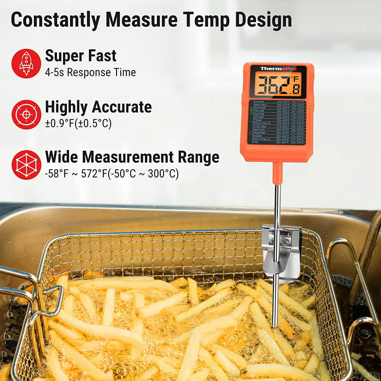 ThermoPro TP510 Waterproof Digital Candy Thermometer with Pot Clip, 8 Long  Probe Instant Read Food Cooking Meat Thermometer for Grilling Smoker BBQ Deep  Fry Oil Thermometer 