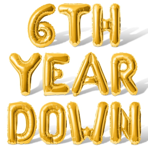 Letter Balloons - 6TH YEAR DOWN 16" Inch Alphabet Letters Foil Mylar Balloon 6th Birthday Party Banner (Gold)