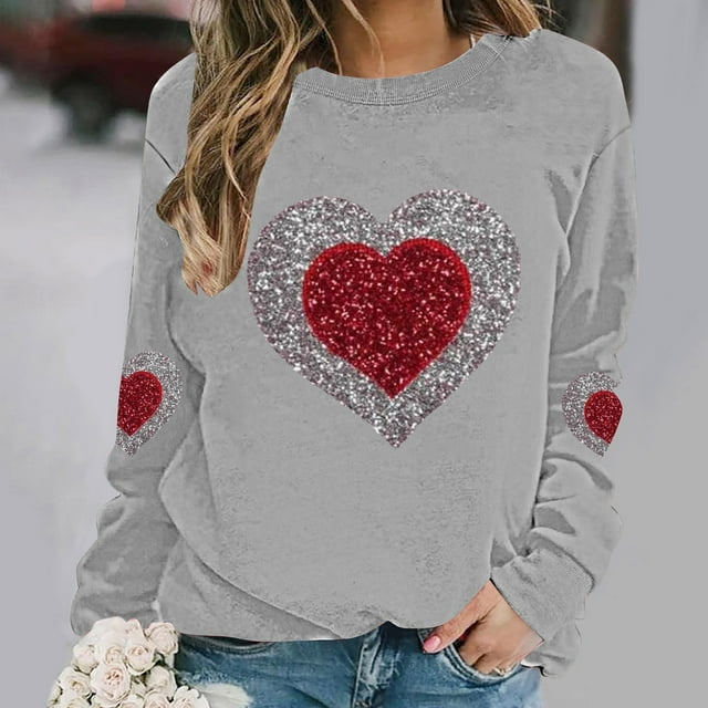 ICHUANYI Chandail en Molleton Graphique Cœur pour Femmes, Col Rond, Décontracté, Oversize, Manches Longues