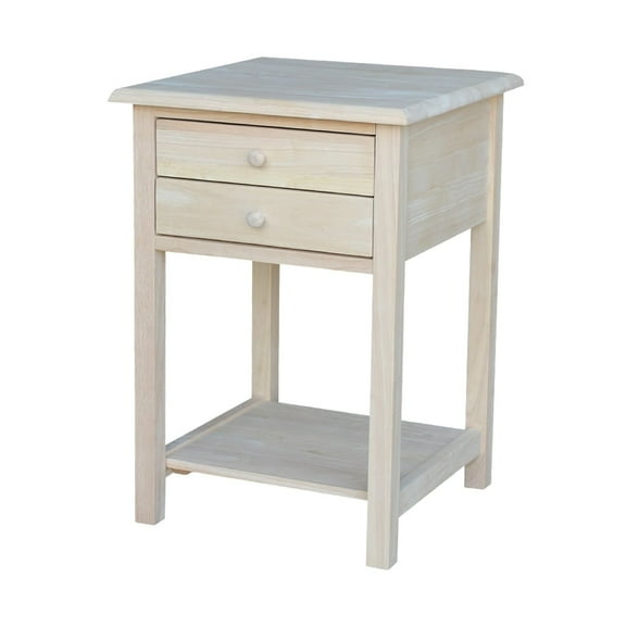 International Concepts Square Solid Parawood Unfinished 2-Drawer Lamp Table