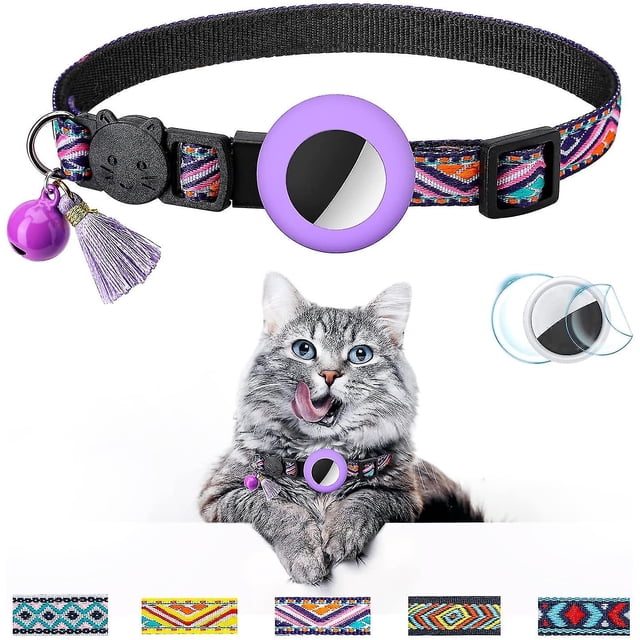 Collar para gatos Airtag con cascabel, ajustable y desmontable, funda de silicona compatible con Apple Airtag.