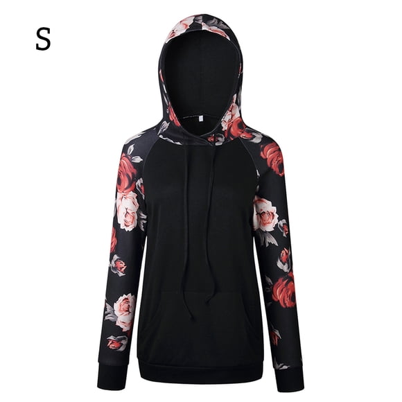 Sudadera con capucha para mujer, estampado floral, manga larga, bolsillo, suéter con capucha, top, negro, S kenally AP000831-09