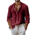 thumbnail image 3 of Mfakffe Men Linen Shirt Button Down Long Sleeve Beach Band Collar Casual Summer Shirts, 3 of 5