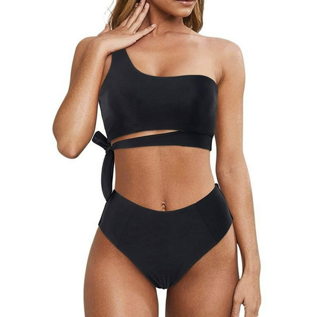 Bikinis for Women High Waisted Two Piece Swimsuits One Shoulder Bathing Suit Ladies Swimsuits Bikini Set