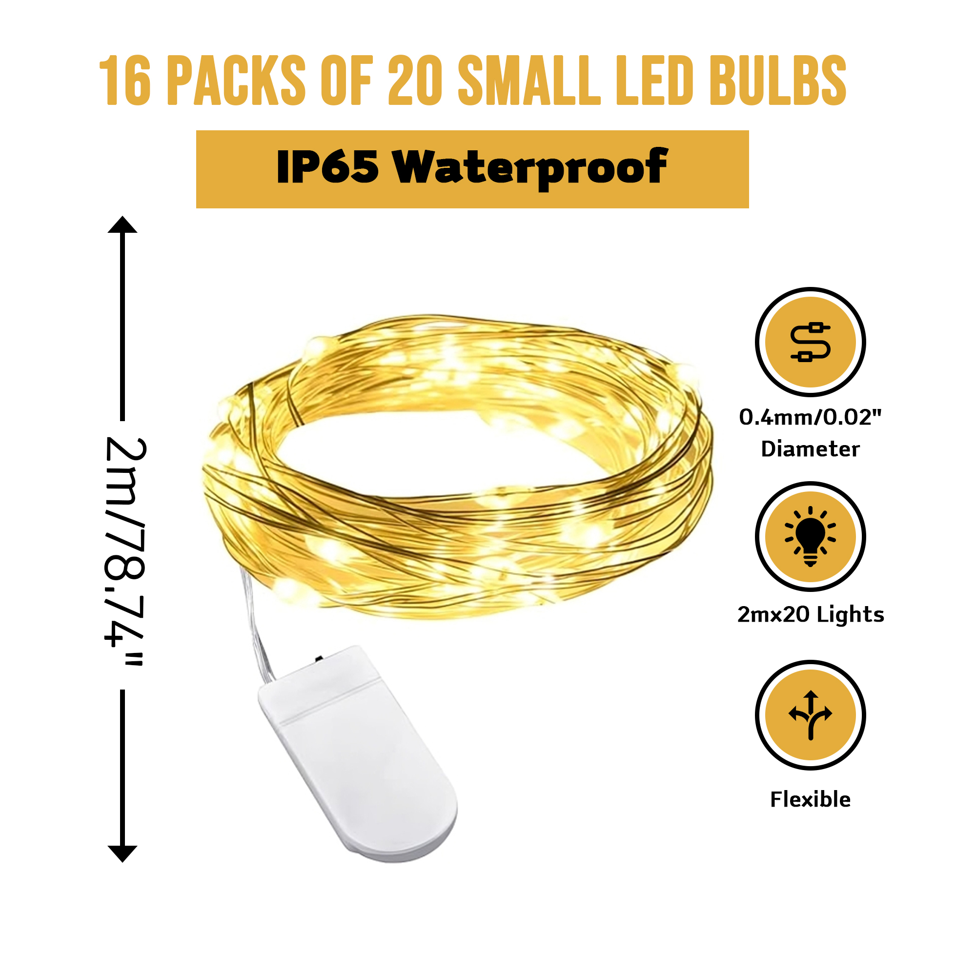 16 Pack USB Fairy Lights - 7 Ft 20 LED Mini String Lights for Christmas Tree, Bedroom, Camping Decor, Warm White